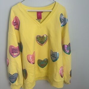 QUEEN OF SPARKLES Yellow v neck conversation hearts valentines 💘 Sweatshirt